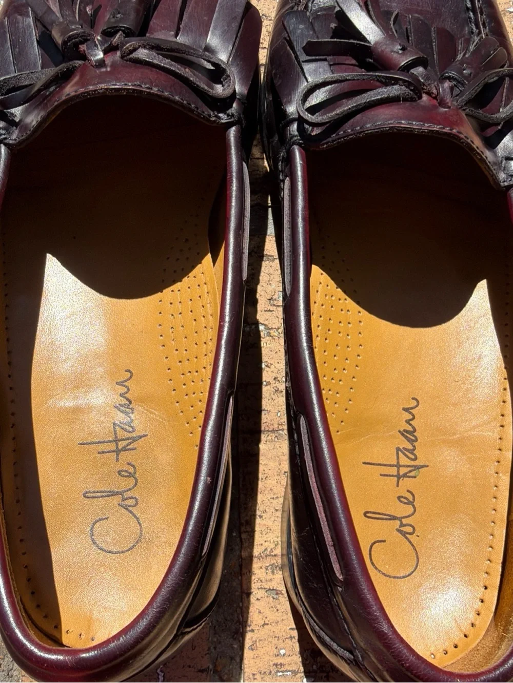 Cole Haan Pinch Tassel Kiltie Loafers Mens 10 D Burgundy Leather Dress Shoes